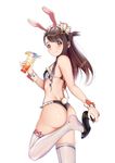  animal_ears ass bad_anatomy bikini black_bikini bow breasts brown_hair bunny_ears bunny_tail closed_mouth commentary_request covered_nipples cup drinking_glass drinking_straw eyebrows_visible_through_hair food from_behind fruit hair_ornament high_heels holding holding_cup holding_shoes kagari_atsuko little_witch_academia long_hair looking_at_viewer looking_back maid_headdress orange orange_slice pink_bow putting_on_shoes red_eyes shoes simple_background small_breasts smile solo standing standing_on_one_leg swimsuit tail thighhighs white_background white_legwear wrist_cuffs xiaosan_ye 