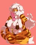  2017 big_breasts breasts buxbi_(character) clothed clothing digital_media_(artwork) feline female looking_at_viewer mammal mishikoosan_(artist) nipples overweight overweight_female skimpy solo thick_thighs tiger 