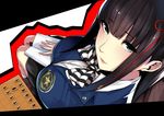  bangs black_hair blunt_bangs board_game book breasts foreshortening from_above green_eyes kosei_high_school_uniform large_breasts lips long_hair looking_at_viewer miniskirt open_book persona persona_5 school_uniform shougi sidelocks sitting skirt solo tougou_hifumi yuuki_shin 