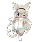  anthro blue_eyes blush chest_tuft feline female fluffy fur grey_fur grey_hair hair hairband kemono konzaburou mammal on_one_leg one_eye_closed pussy simple_background solo standing tongue tongue_out towel tuft white_background white_fur wink young 