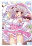  absurdres ameto_yuki animal_ears apron ass_visible_through_thighs bangs bare_shoulders blanc_(ameto_yuki) blue_sky blueberry blush bow bow_panties breasts bunny_ears bunny_girl bunny_tail cake cameltoe cherry cherry_blossoms cherry_hair_ornament corset crotch_seam cup day detached_sleeves drinking_glass eyebrows_visible_through_hair food food_themed_hair_ornament frilled_apron frilled_sleeves frills frown fruit grey_hair hair_between_eyes hair_bow hair_ornament head_tilt headdress highres holding holding_tray indoors juliet_sleeves large_bow lips long_hair long_sleeves looking_at_viewer medium_breasts miniskirt open_mouth original outline pancake panties pantyshot pantyshot_(standing) petticoat pink_bow pink_eyes pink_panties pink_skirt pleated_skirt print_legwear puffy_sleeves scan shirt side-tie_panties skindentation skirt sky sleeveless sleeveless_shirt solo spill spilling stack_of_pancakes standing star tail thighhighs thighs tray underwear very_long_hair waist_apron waitress water wavy_mouth white_apron white_legwear white_outline white_shirt wide_sleeves wind wind_lift window 