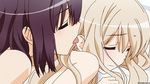  2girls animated animated_gif bed black_hair blonde_hair blush couple ear kawamura_reo licking licking_another&#039;s_ear long_hair lying moaning multiple_girls nude official sawaguchi_mai shaking short_hair sono_hanabira_ni_kuchizuke_wo tongue yuri 