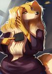  brush clothed clothing dogmom female fluffy_ears looking_at_viewer pants shirt solo tagme unknown_artist 