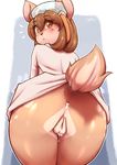  :&lt; anthro anus big_butt blush bottomless brown_eyes brown_fur brown_hair butt cervine clothed clothing cum cum_in_ass cum_in_pussy cum_inside deer doe_(alfa995) eyewear female fur goggles hair lab_coat low-angle_view mammal pussy raised_tail simple_background solo spikedmauler surprise 