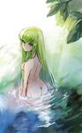  ass bad_id bad_pixiv_id bangs breasts c.c. code_geass day eyebrows_visible_through_hair from_above green_hair long_hair looking_at_viewer looking_back medium_breasts nude outdoors parted_lips partially_submerged shida_(xwheel) sideboob solo water yellow_eyes 
