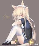  alternate_costume animal_ears bangs bell black_footwear blonde_hair blue_eyes blue_skirt blush brown_background character_name closed_mouth commentary_request corset enmaided eyebrows_visible_through_hair from_side g41_(girls_frontline) girls_frontline hair_between_eyes hair_bobbles hair_ornament half-closed_eyes heterochromia highres jingle_bell legs_together long_hair looking_at_viewer maid maid_headdress puffy_short_sleeves puffy_sleeves red_eyes shoes short_sleeves simple_background sitting skirt solo thighhighs thighs tsurime very_long_hair white_legwear xiaobai_(cheng_pan) 