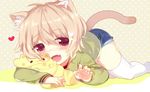  1boy animal_ears blonde_hair drag0nia heart original shota solo tail thighhighs 