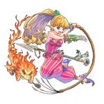  :d blonde_hair blue_eyes blue_footwear breasts claw_(weapon) earrings ebi_typer flaming_weapon holding holding_spear holding_weapon jewelry leotard long_hair open_mouth pants pointy_ears polearm ponytail primm seiken_densetsu seiken_densetsu_2 shoes small_breasts smile solo spear striped striped_pants twisted_torso weapon whip 