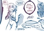  2017 angry anthro breasts canine casual_nudity clasped_hands dialogue english_text featureless_breasts featureless_crotch feline female fur hands_together hi_res humor hybrid kathrin_(twokinds) keidran magic mammal mirror monochrome nude open_mouth shocked simple_background sketch smile solo sound_effects spots spotted_fur text tom_fischbach twokinds webcomic white_background 