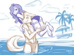  2017 abs anthro beach butt canine female heresy_(artist) human human_on_anthro interspecies keidran male male/female mammal maren_taverndatter outside palm_tree sea seaside sketch sythe_(twokinds) tree twokinds umbrella water wolf 