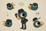  2017 avian beak bird button_(disambiguation) clothed clothing cross footwear fully_clothed germ_(nitw) glare hat jacket male night_in_the_woods open_mouth pants pentagram skull standing surprise tipping_hat yellowhellion 