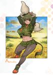  animal_ears aurochs_(kemono_friends) breasts camouflage camouflage_shirt camouflage_skirt commentary_request highres horn_lance horns huge_breasts kemono_friends midriff multiple_girls muscle muscular_female necktie pantyhose short_hair skirt tail umigarasu_(kitsune1963) 