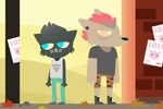  2017 animated autumn blinking blue_eyes camo canine casey_(nitw) cat clothing dog feline glance leaves mammal missing_poster pants pole poster shirt shorts standing t-shirt tank_top wall_(disambiguation) zetrystan_(artist) 