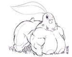  all_fours anthro big_breasts breasts chikorita female japanese_text muscles muscular_female nintendo plain_background pok&#233;mon pok&#233;morph pokemon solo text unknown_artist video_games what_has_science_done white_background 