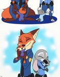  2017 anthro canine clothing comic daughter disney eyes_closed fan_character father female fox fur hi_res hybrid judy_hopps lagomorph male mammal mother nick_wilde parent police_uniform rabbit raccoon skeletonguys-and-ragdolls uniform violet_(zootopia) young zootopia 