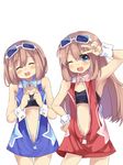  blue_eyes blush brown_hair highres long_hair looking_at_viewer multiple_girls neptune_(series) normaland open_mouth ram_(choujigen_game_neptune) rom_(choujigen_game_neptune) short_hair siblings smile 