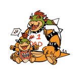  bowser bowser_jr. collar duo english_text father horn julshii koopa lizard mario_bros nintendo parent reptile scalie scarf shell simple_background son spikes text video_games white_background 