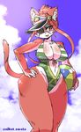  artist_request cat cat_busters eye_patch furry open_mouth red_eyes red_hair swimsuit 