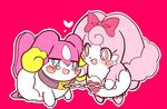  &lt;3 2017 all_fours anthro anthro_on_anthro bdsm blue_eyes blush chain clothed clothing cocotama collar domination duo eyelashes featureless_limbs female female/female female_domination fur himitsu_no_cocotama kemonagari melory multicolored_fur open_mouth panties pink_eyes pink_fur red_background ribbons simple_background tears teppuru_(cocotama) tongue two_tone_fur underwear white_fur yellow_fur 