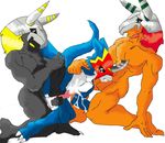  anal blackwargreymon cum digimon fellatio flamedramon group group_sex handjob male male/male oral sex unknown_artist wargreymon 