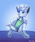  alolan_vulpix anthro blue_eyes blue_fur clothing cub female fur merenhor nintendo pok&eacute;mon pussy regional_variant sitting smile solo video_games young 