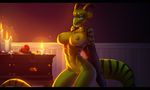  abs anthro bedroom big_breasts breasts candle female ghostli horn looking_at_viewer nipples pussy scalie smile solo wide_hips 