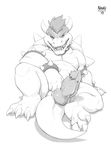  2017 3_toes animal_genitalia animal_penis anthro anus balls big_penis bowser bracelet claws collar erection front_view full-length_portrait hair hi_res horn huge_penis jewelry knot koopa looking_at_viewer male mammal mario_bros musclegut muscular nawka nintendo nude open_mouth penis portrait presenting presenting_penis reclining reptile scalie sharp_teeth signature simple_background slightly_chubby solo spikes teeth toe_claws toes video_games 