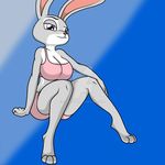  breasts clothing dennisluy_(artist) disney female judy_hopps lagomorph mammal rabbit shirt shorts simple_background sitting tank_top watermark zootopia 