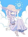  dress hair_over_one_eye hat ica_tm little_witch_academia long_hair looking_at_viewer pale_skin pink_hair purple_hair red_eyes simple_background smile solo sucy_manbavaran sundress 
