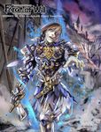  armor armored_boots bird blue_eyes boots brown_hair building copyright_name feet_out_of_frame force_of_will injury juri_(metal666) male_focus night night_sky official_art open_mouth sky solo sword teeth torn_clothes weapon zombie 