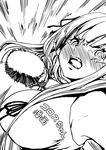  blush borrowed_character boxing_gloves breasts fangs greyscale highres korosu-chan_(asanagi) large_breasts monochrome original pointy_ears speed_lines squarevr tearing_up translated twintails 