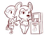  3ds animal_crossing bikini breasts clothing e3 female hedgehog human labelle_(animal_crossing) male mammal monochrome navel nintendo small_breasts swimsuit video_games wide_hips 