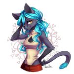  alpha_channel anthro black_fur blue_hair blue_nose breasts cat feline female fur hair looking_at_viewer mammal moenkin simple_background solo transparent_background yellow_eyes 