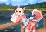  2017 anthro arm_support bent_over big_eyes blue_bottomwear blue_sky blue_topwear breasts butt canine clothed clothing cloud collaboration dannyckoo day detailed_background digital_media_(artwork) dress female fennec feral fish fox fully_clothed fur hair kaia_button lake legwear lingerie long_hair looking_at_viewer looking_back mammal marine multicolored_body multicolored_fur multicolored_tail outside panties pier pink_body pink_fur pinup pose seaside shaded sheer_clothing short_dress signature sky smile soft_shading solo stockings thigh_highs translucent transparent_clothing transparent_legwear treserthefox underwear upskirt white_body white_fur white_hair white_legwear 