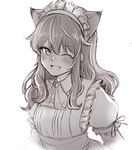  animal_ears blush fernandia_malvezzi liar_lawyer long_hair looking_at_viewer maid maid_headdress monochrome one_eye_closed open_mouth sketch solo world_witches_series 
