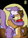  2013 anthro bed canine collar duo embrace feline female fur grape_jelly_(housepets!) happy housepets! hug male male/female mammal multicolored_fur peanut_butter_(housepets!) rick_griffin signature simple_background smile tears two_tone_fur webcomic 