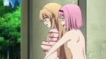  10s 2girls animated animated_gif assisted_exposure bouncing_breasts breasts gokukoku_no_brynhildr kazumi_schlierenzauer large_breasts long_hair multiple_girls nipples no_bra pink_hair short_hair small_breasts surprised takatori_kotori 