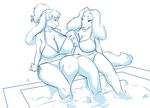  2017 alyssia_byrne anthro aogami big_breasts bikini breast_grab breasts canine clothed clothing dog dogmom duo eye_contact female female/female hair hand_on_breast hi_res hot_tub huge_breasts lagomorph mammal mature_female rabbit saluki simple_background slightly_chubby swimsuit thick_thighs 