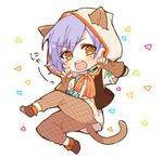  a3! animal_hood cat_hood chibi full_body hood ikaruga_misumi lavender_hair male_focus mole mole_under_eye open_mouth orange_eyes purple_hair simple_background solo triangle triangle-shaped_pupils yuita-kun 