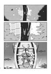  asymmetrical_wings blood comic greyscale highres houjuu_nue japanese_clothes kimono monochrome ooide_chousuke rowboat sandals sash touhou translated wings 