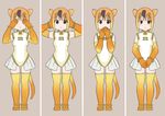  animal_ears black_eyes blush circlet commentary covering covering_crotch covering_ears covering_eyes covering_mouth elbow_gloves full_body gloves golden_snub-nosed_monkey_(kemono_friends) highleg highleg_leotard kemono_friends leotard looking_at_viewer momosuke_(ishakry) monkey_ears monkey_tail multiple_views orange_gloves orange_hair orange_legwear tail thighhighs three_monkeys 