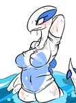  anthro avian bird blue_countershading blush bottomless breasts clothed clothing countershading embarrassed featureless_breasts female hi_res legendary_pok&eacute;mon lugia nintendo pok&eacute;mon shirt solo translucent unknown_artist video_games water wet wet_clothes wet_shirt white_body 