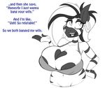  &lt;3 2017 anthro areola bridget_(oc) collar dialogue english_text equine fan_character female jrvanesbroek mammal monochrome my_little_pony nipples piercing solo text zebra 