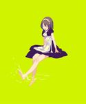  barefoot black_dress closed_eyes commentary_request dress green_background invisible_chair maeya_susumu maid maid_headdress medium_hair open_mouth original puffy_short_sleeves puffy_sleeves short_sleeves simple_background sitting soaking_feet solo 