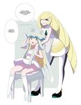  2girls artist_name bare_shoulders black_shoes blonde_hair blush braid dress english eyebrows_visible_through_hair full_body green_eyes hair_over_one_eye half-closed_eyes hand_on_another&#039;s_face hand_up highres kneehighs leggings legs_apart lillie_(pokemon) long_hair looking_back looking_down lusamine_(pokemon) merunyaa mother_and_daughter multiple_girls nervous nihilego open_mouth panties pantyshot pantyshot_(sitting) pokemon pokemon_(creature) pokemon_sm shite_shoes shoes short_dress simple_background sitting sleeveless sleeveless_dress smile socks standing sweat teeth tentacle text tied_hair tumblr twin_braids two-tone_background ultra_beast upskirt very_long_hair web_address white_background white_dress white_legwear white_panties white_socks 