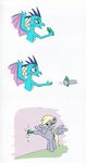  2017 angry blue_scales comic derpy_hooves_(mlp) dragon duo el-yeguero equine eyebrows eyelashes female feral friendship_is_magic gem horn looking_at_viewer mammal my_little_pony pegasus princess_ember_(mlp) red_eyes scales scalie simple_background wings 