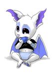  anthro baby bat chewing clothing demon diaper fangs mammal navel pinny_(character) rattle shirt simple_background young zooni_(artist) 
