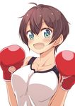  ahoge boxing_gloves breasts brown_hair green_eyes highres large_breasts looking_at_viewer new_game! open_mouth shinoda_hajime short_hair solo tank_top y&quot;s 