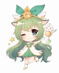  1girl alternate_costume alternate_hair_color alternate_hairstyle blue_eyes boots gloves green_hair league_of_legends lulu_(league_of_legends) magical_girl pix_(league_of_legends) star_guardian_lulu wink yordle 