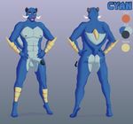  2017 abs anthro anthrofied balls big_penis butt cute_fangs cyan_(skybluefox) deadpliss digitigrade erection facial_hair fan_character front_view hands_on_hips humanoid_penis ipan male mammal marine model_sheet multiple_angles muscular mustache mustelid navel nintendo nipples nude otter penis pok&eacute;mon pok&eacute;morph red_eyes samurott solo standing video_games 